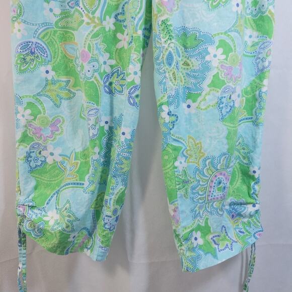Oleg Cassini Weekend Blue Green Paisley Print Cropped Pants L - Picture 4 of 6